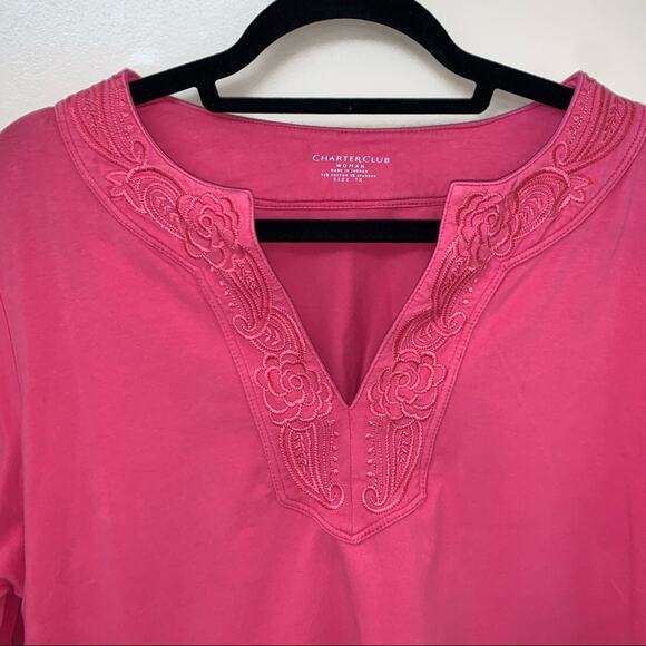 Charter Club Woman Pink 3/4 Sleeve V-Neck Top 1X - Picture 2 of 11